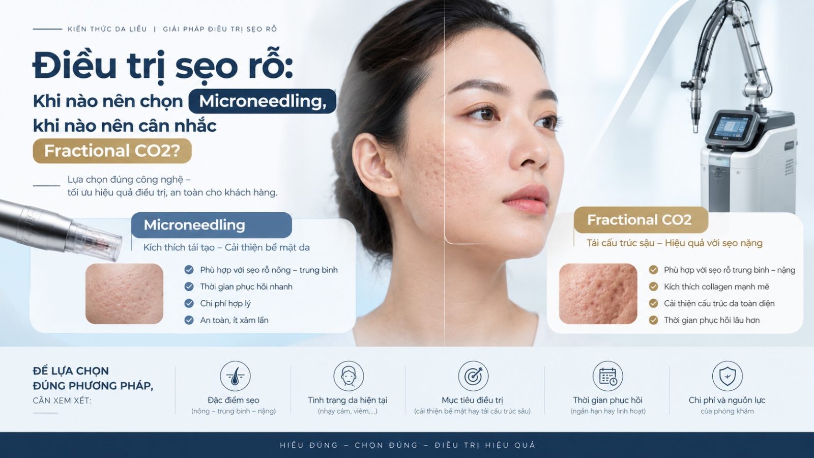 Điều trị sẹo rỗ: Khi nào nên chọn Microneedling, khi nào nên cân nhắc Fractional CO2? 1 Điều trị sẹo rỗ - Khi nào nên chọn Microneedling - khi nào nên cân nhắc Fractional CO2